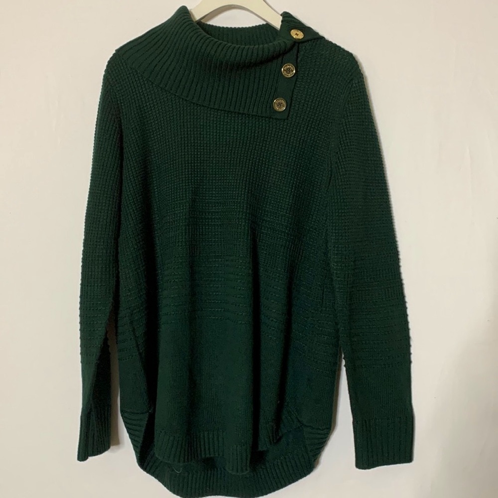 Calvin Klein Button Cowl Forest Green Sweater Size M